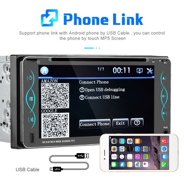 Q3414 6.95 inch Touch Capacitive Screen Car MP5 Player Support FM / Bluetooth