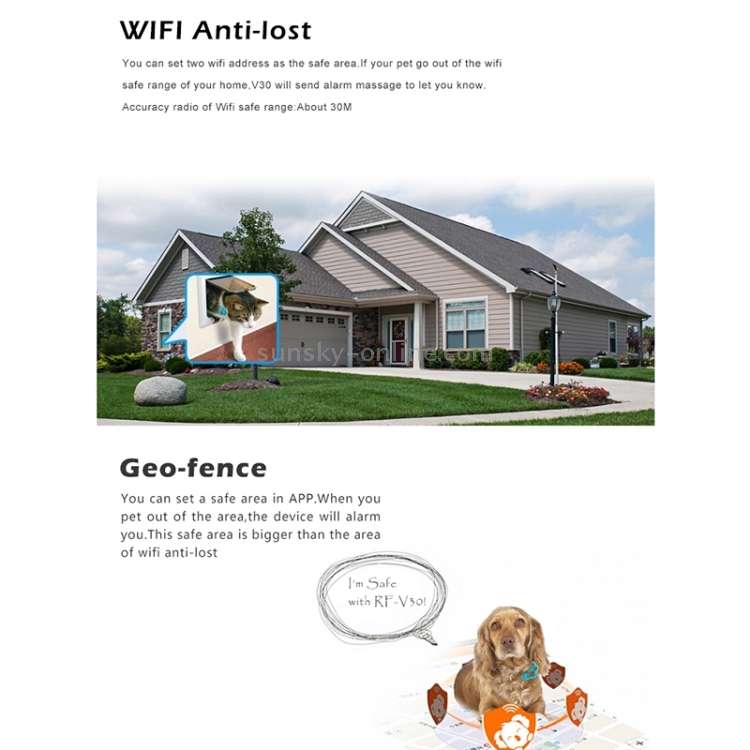 REACHFAR RF-V30 Waterproof IP66 Anti-lost WiFi GSM Smart GPS Tracker for Pet(Gold)