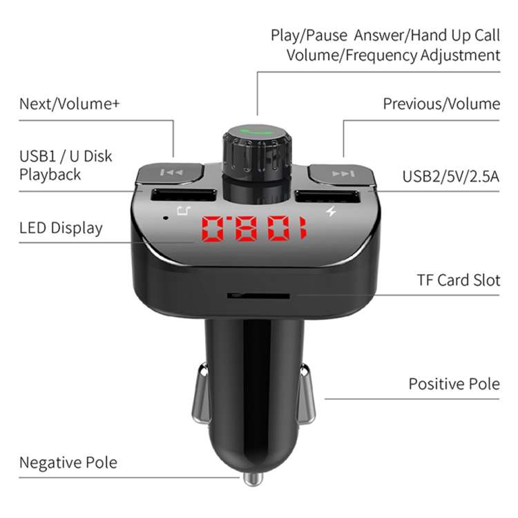 G15 Car MP3 Player Bluetooth Wireless Car Charger Kit Hands-free Dual USB Fm Transmitter