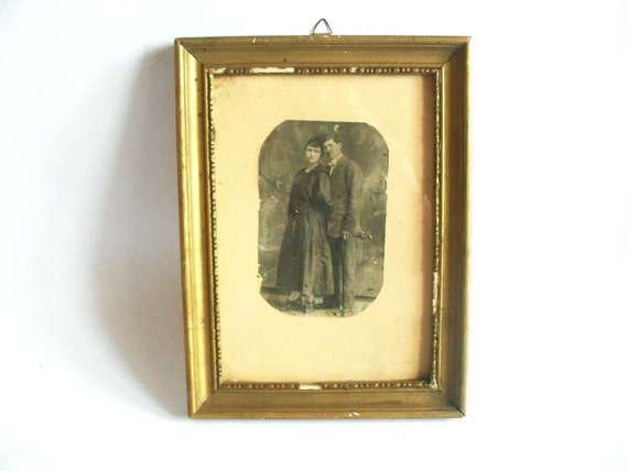 Previous Antique Framed Picture married couple, Gold Tone Wood Frame behind glass