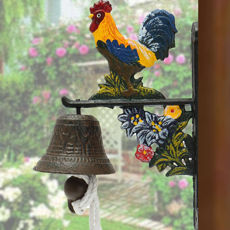Brown Metal CockCast-iron Doorbell Wall Mounted Garden Decoration Vintage Style