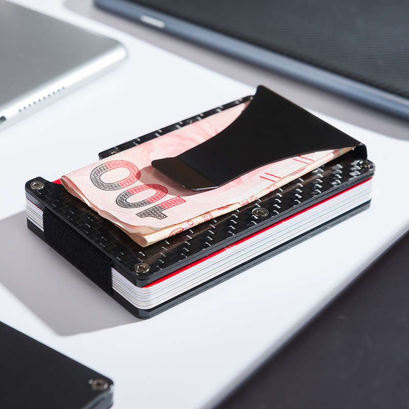 Slim Carbon Fiber Credit Card Holder RFID Blocking Metal Wallet Money Clip Case