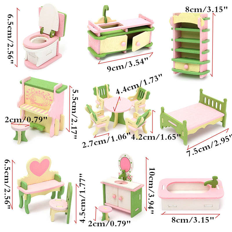 Wooden Furniture Set Doll House Miniature Room Accessories Kids Pretend Play Toy Gift Decor