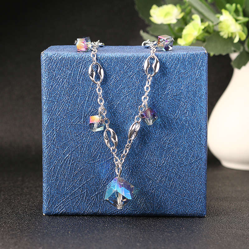 JASSY Elegant Platinum Plated Colorful Crystal Cube Pendant Anklet Anallergic Best Gift for Women