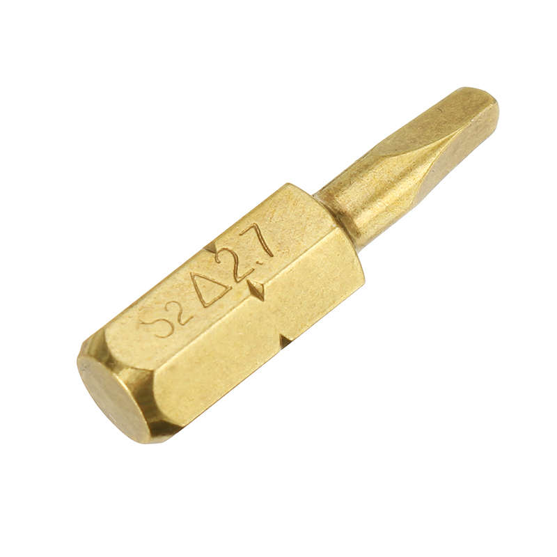 Broppe 4pcs 25mm 1.8-2.7mm Triangle Shaped Screwdriver Bits 1/4 Inch Hex Shank Electroplating Bronze