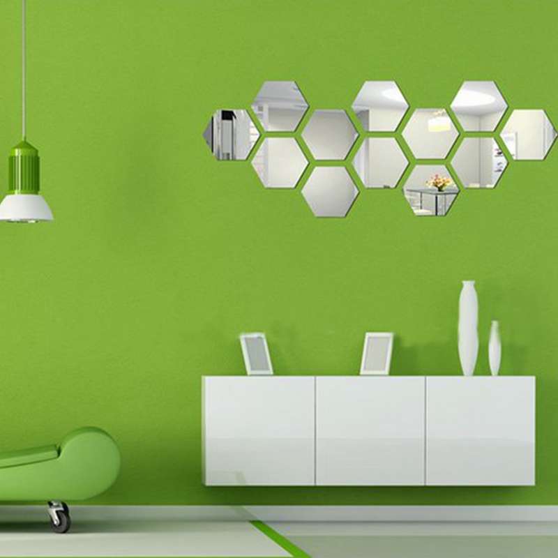Honana DX-Y5 12Pcs Cute Silver DIY Hexagon Mirror Wall Stickers Home Wall Bedroom Office Decor