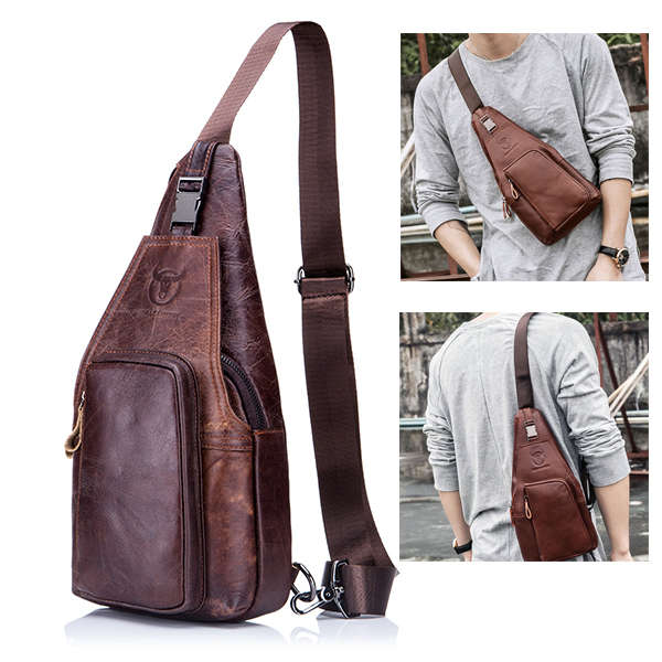 Bullcaptain&reg; Men Leather Chest Bag Vintage Travel Fashion Crossbody Shoulder Bag