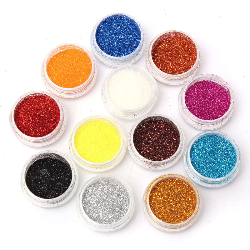 12 Colors Acrylic Nail Art Tips Glitter Powder Dust