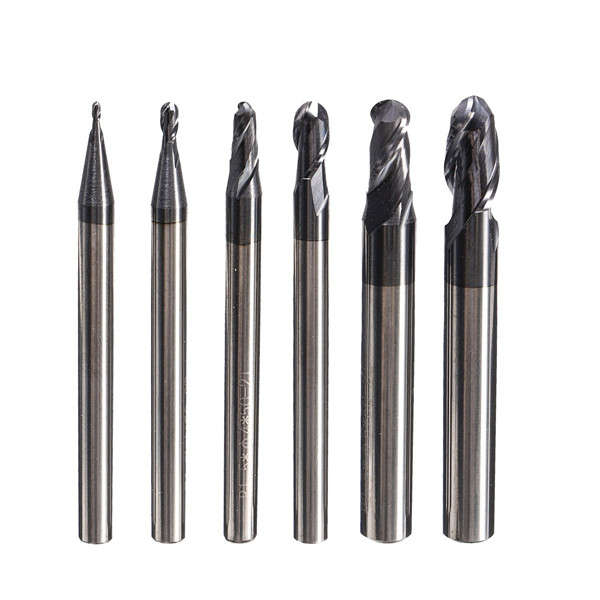 6pcs R0.5-3mm HRC45 2 Flutes Ball Nose End Mill Nitrogen Coated Milling Cutter Set CNC Tool