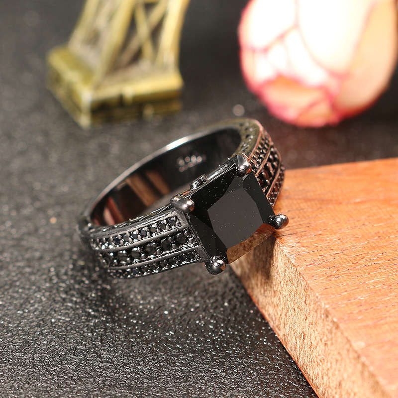 INALIS 2 Pcs Gun Black Plated Retro Zircon Full Rhinestone Ring Crystal Diamond Rings