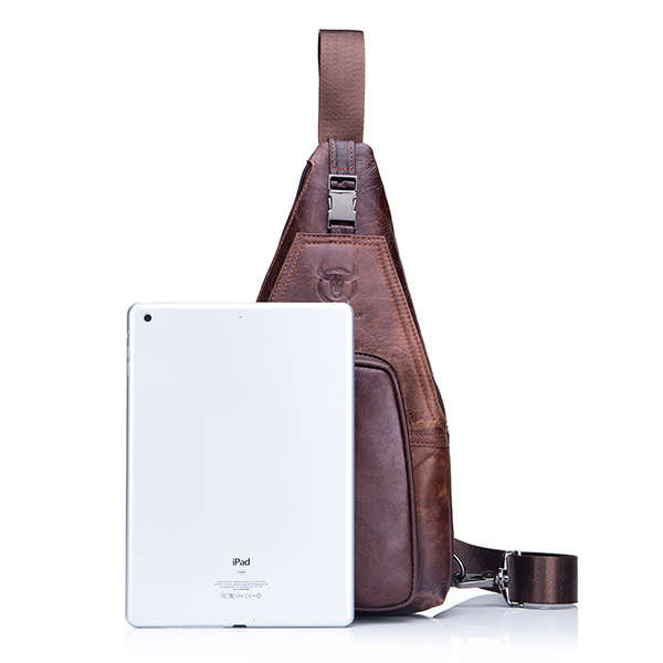 Bullcaptain&reg; Men Leather Chest Bag Vintage Travel Fashion Crossbody Shoulder Bag