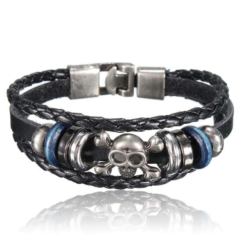 Skull Head Punk Multi Layers Weave Unisex Bracelet Women Men Jewelry Accessories