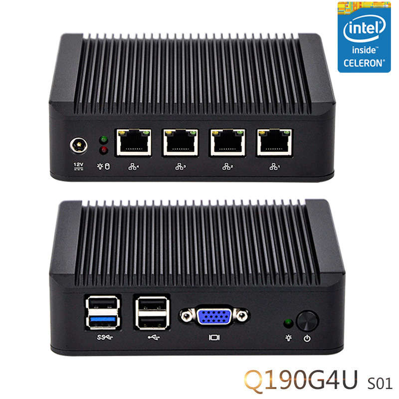QOTOM Mini PC Q190G4 With 4 LAN Port Pfsense as Router Firewall Quad Core 2 GHz 4G RAM 32G SSD