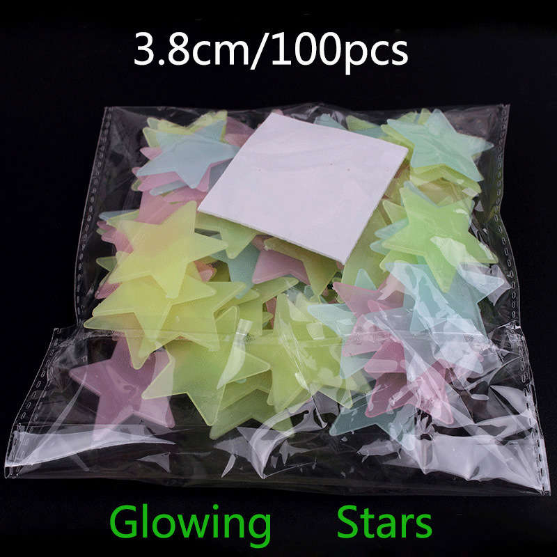 100Pcs Glow In The Dark Stars Sticker Beautiful 3D DIY Home Decal Art Luminous Wall Stickers