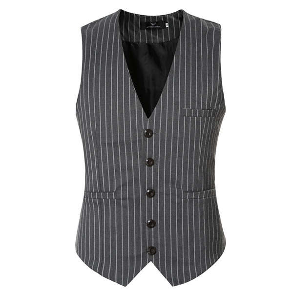 Mens Casual Vertical Stripes Business Slim Short Waistcoats V-neck Dress Suit Vest