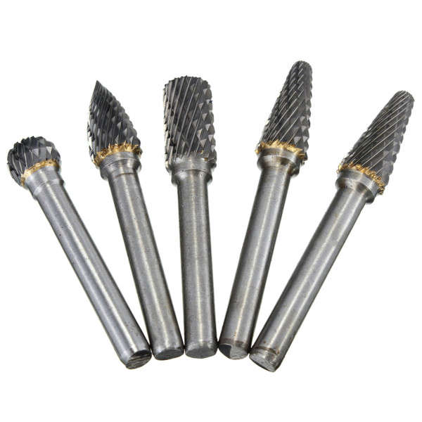 Drillpro RB29 5pcs 1/4 Inch Shank 10mm Tungsten Carbide Burr Rotary Cutter file Set Engraving Tool