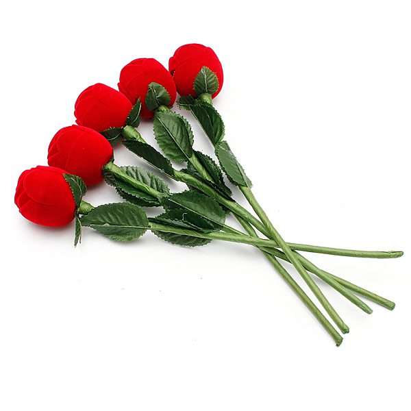 Red Rose Flower Ring Box Wedding Ring Earrings Gift Jewelry Box