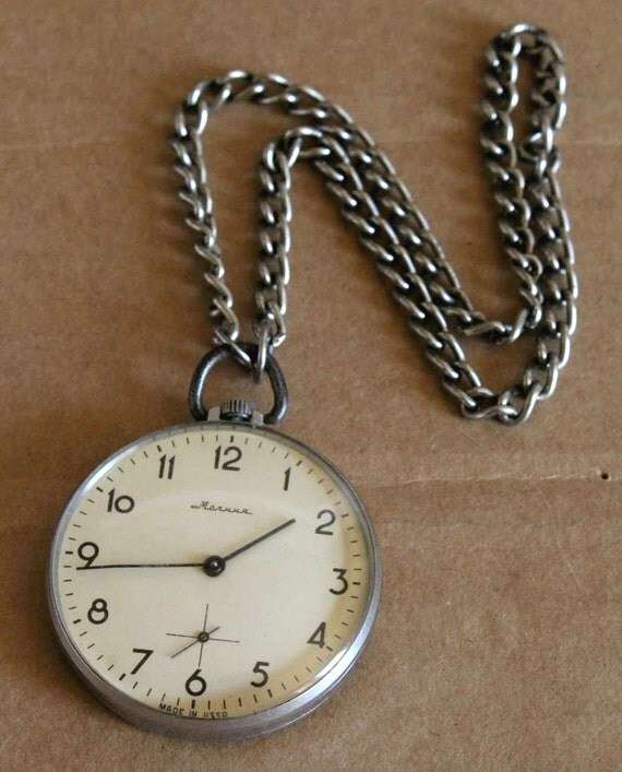 Vintage Soviet pocket watch Molnia with chain