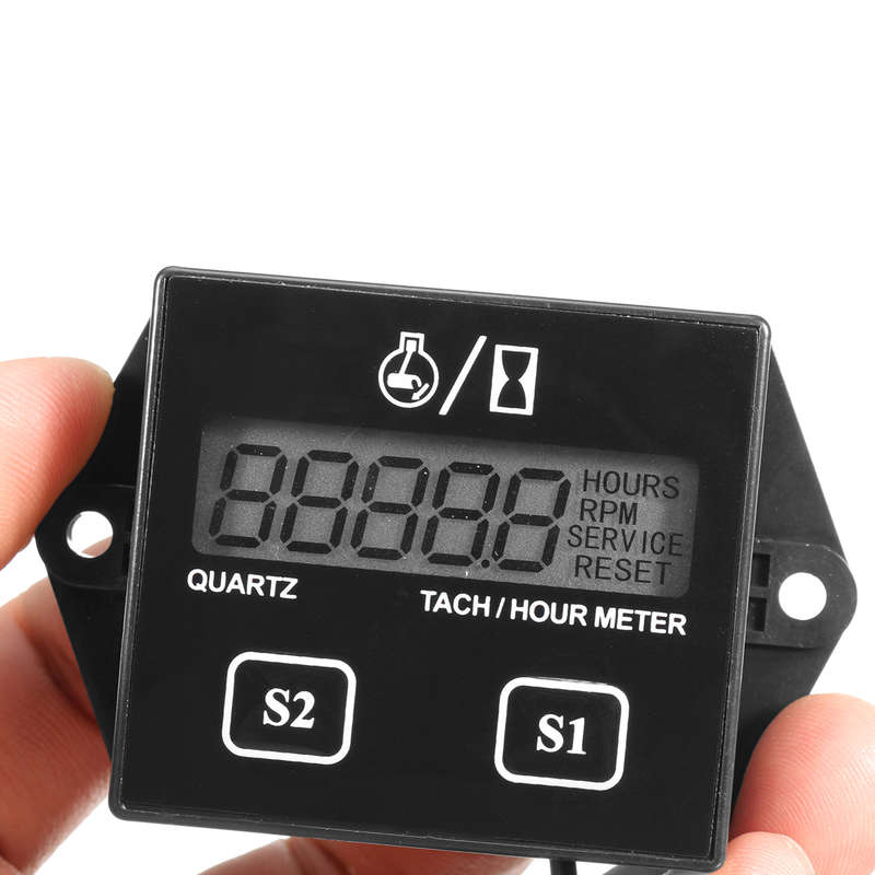 Motorcycle ATV LCD Digital Tach Tachometer Hour Meter Gas Engine Spark Induction