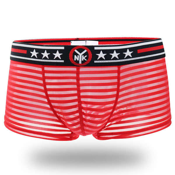 Mens Sexy Low Waist Transparent Stripes Mesh Breathable Thin Boxers Underwear