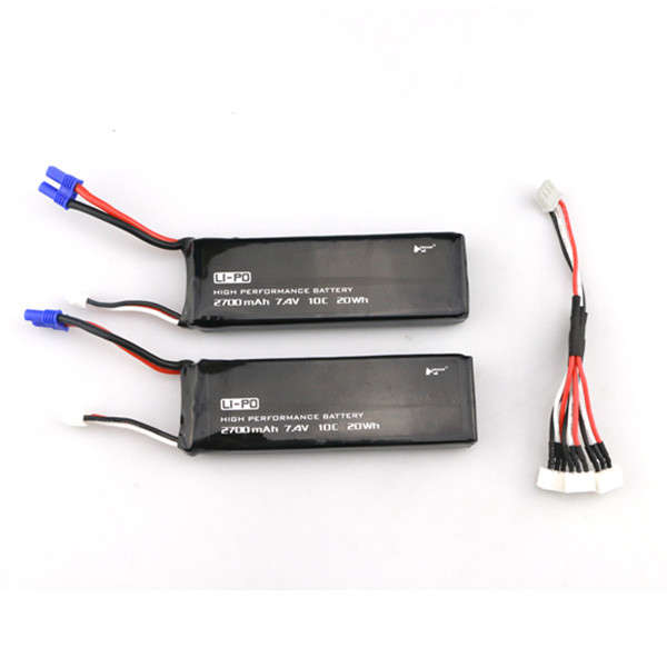 2 x 7.4V 10C 2700mAh Battery & 1 To 3 Charging Cable Set for Hubsan H501S X4 RC Quadcopter