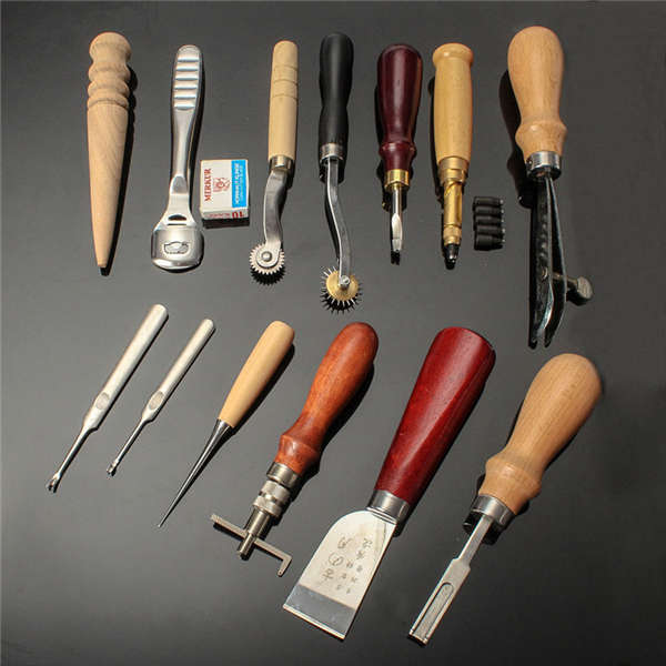 13Pcs Leather Craft Hand Awl Skiving Knife Groover Sewing DIY Tool Kit