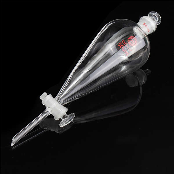 500ml 24/29 Glass Pyriform Separatory Funnel PTFE Stopcock Glass Stopper Tube