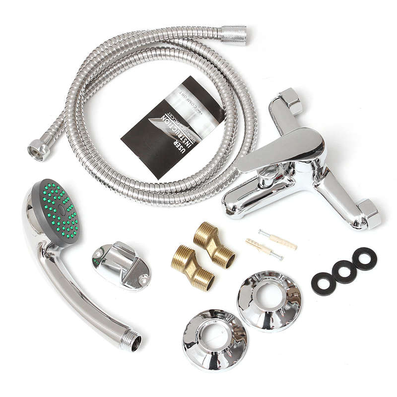 Chrome Wall Mounted Bathroom Bathtub Shower Faucet Set Mixer With Hand Sprayer