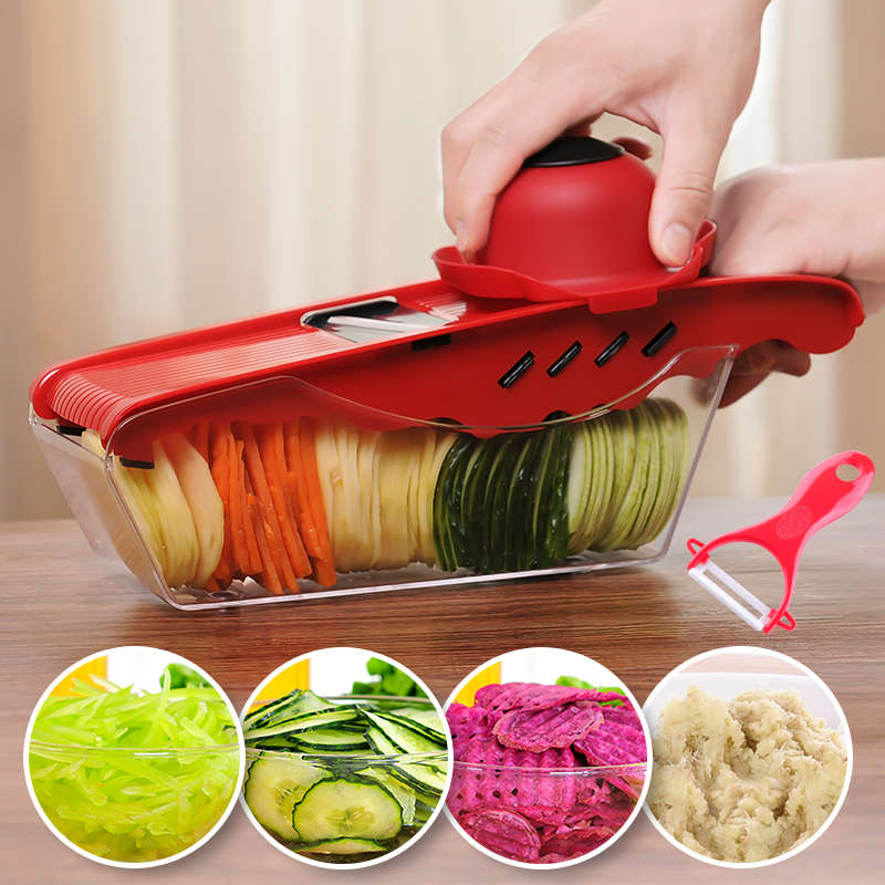 Godmorn Mandoline Slicer Vegetable Cutter Grater Juilienne Slicing Tool with 6 Interchangable Stainl