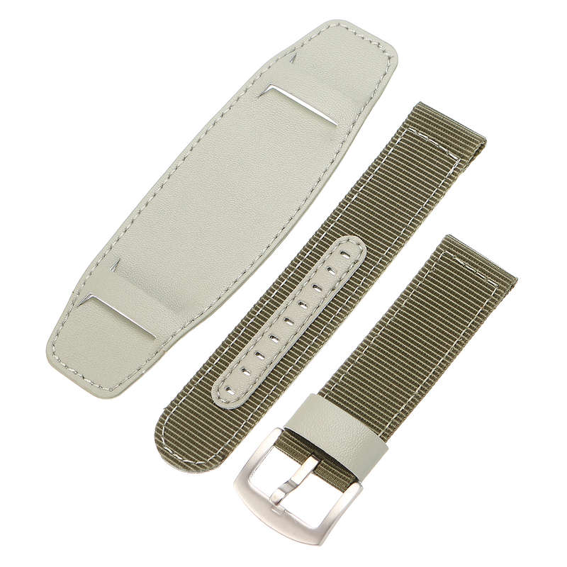 Mens Military Army Watch Band 20mm 22mm Nylon & Leather Bund Strap Cuff Bangle