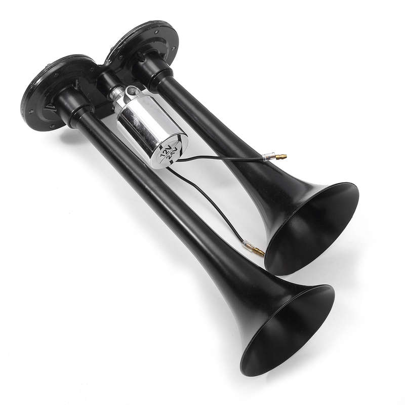 12V 150db Loud Dual Black Car Truck Trumpet Air Horn Horns Mega Train Universal