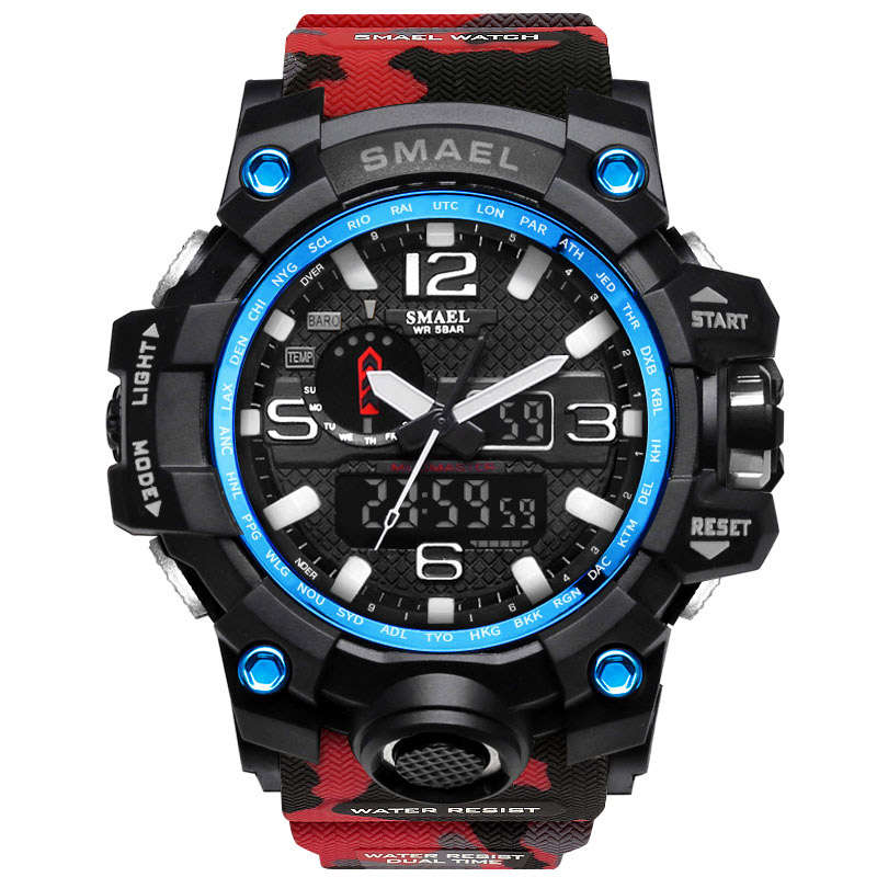 SMAEL 1545 Waterproof Camouflage Military PU Digital Watch LED Digital Dual Display Electronic Watch