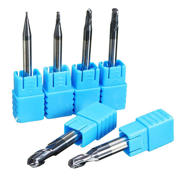 6pcs R0.5-3mm HRC45 2 Flutes Ball Nose End Mill Nitrogen Coated Milling Cutter Set CNC Tool