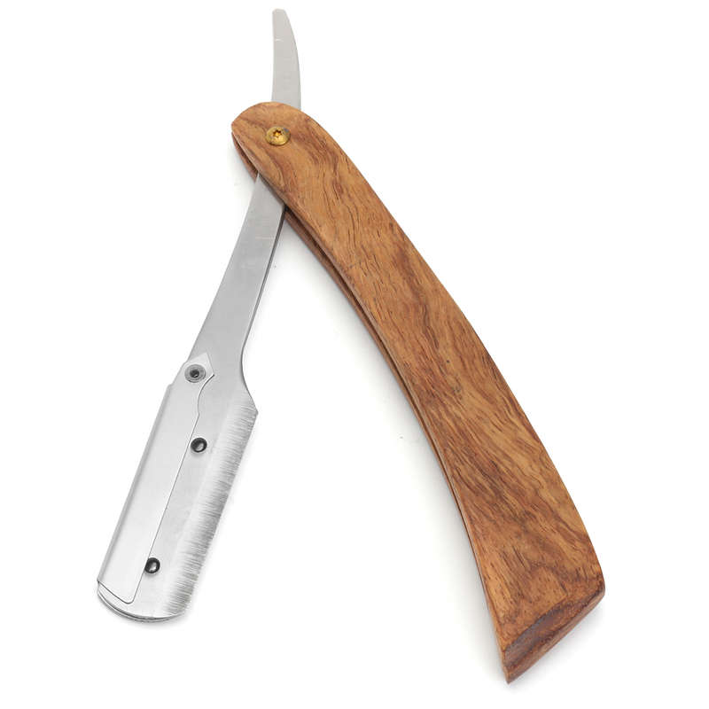 Rosewood Handle Straight Edge Barber Razor Folding Shaving Knife with 10 Blades