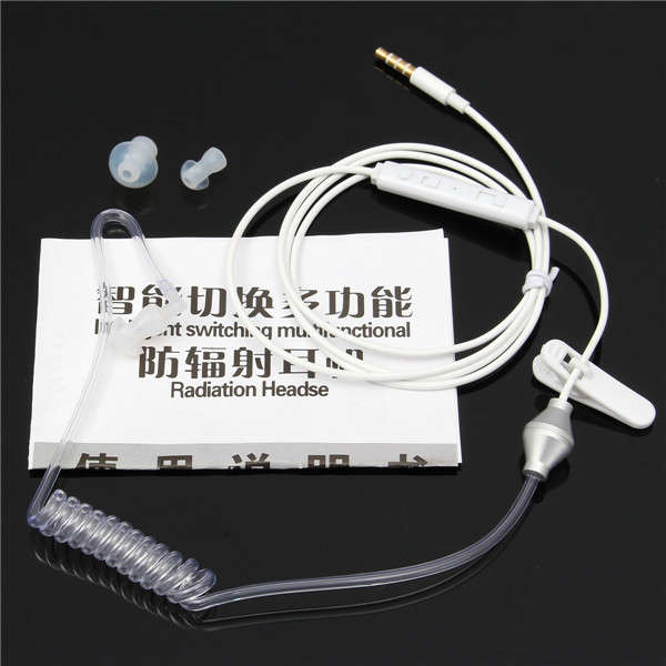Spiral Acoustic Hollow Air Tube 3.5mm Anti Radiation Headphone Earphone with Mic
