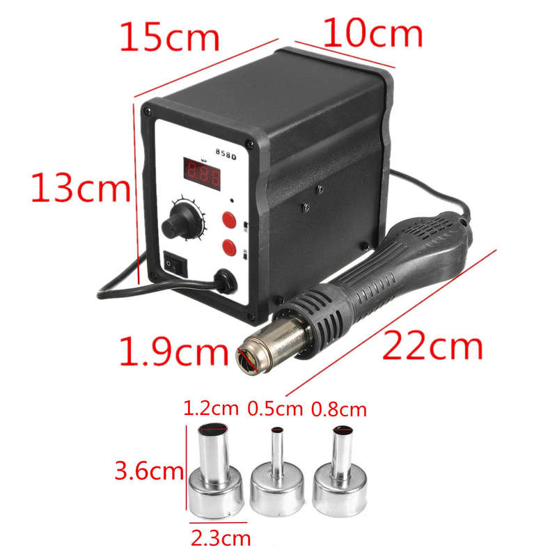 858D+ 220V Hot Air Soldering Rework Station + Handle + Handle Stand+3 Nozzles