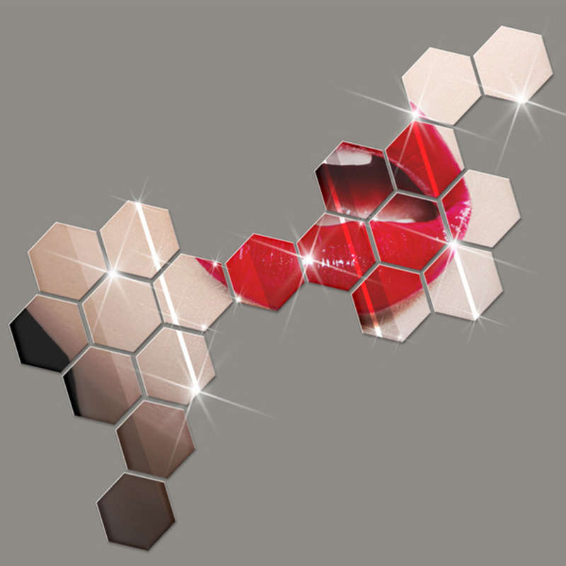 Honana DX-Y5 12Pcs Cute Silver DIY Hexagon Mirror Wall Stickers Home Wall Bedroom Office Decor