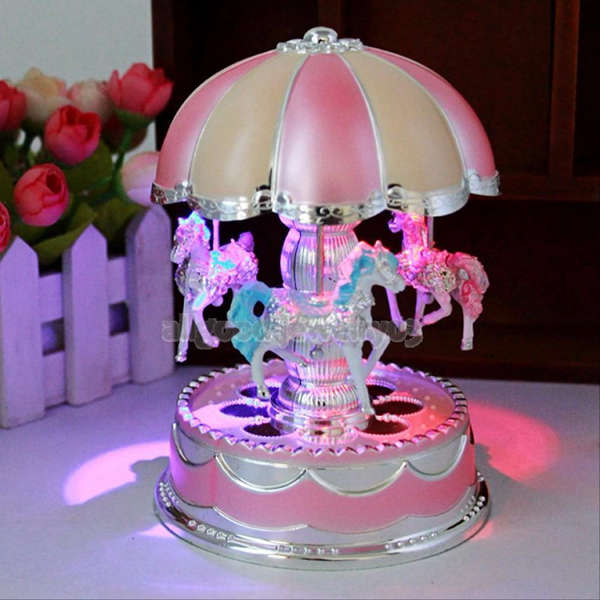 Plastic Carousel Music Box with Flash Light for Birthday Christmas Gift