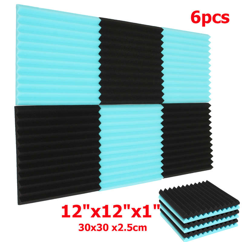 6Pcs Studio Foam Acoustic Wedge Soundproofing Tiles 30×30×2.5CM