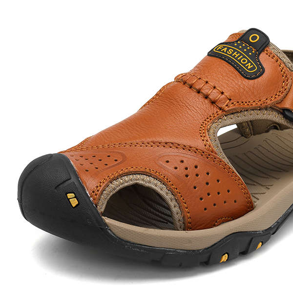 Men Anti Collision Toe Comfy Casual Leather Sandals