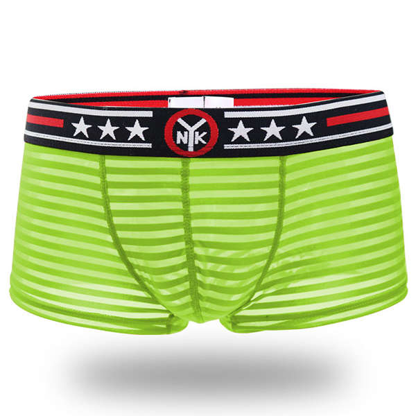 Mens Sexy Low Waist Transparent Stripes Mesh Breathable Thin Boxers Underwear
