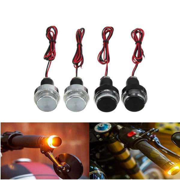 2PCS Motorcycle Handlebar LED Turn Signal Grip Bar End Amber Lights