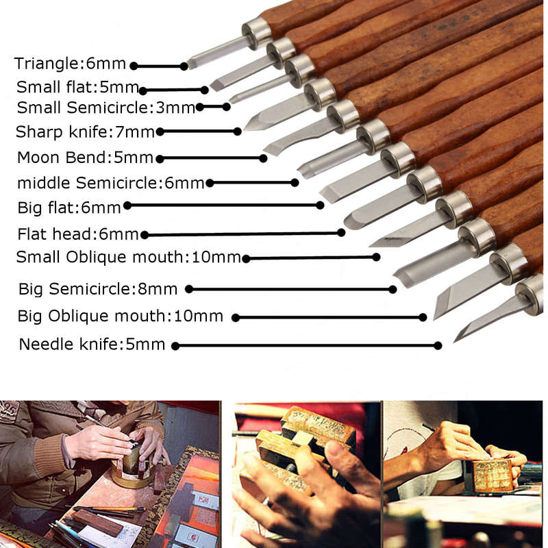 12Pcs Wood Carving Chisel Tool Set Woodworking Professional Gouges