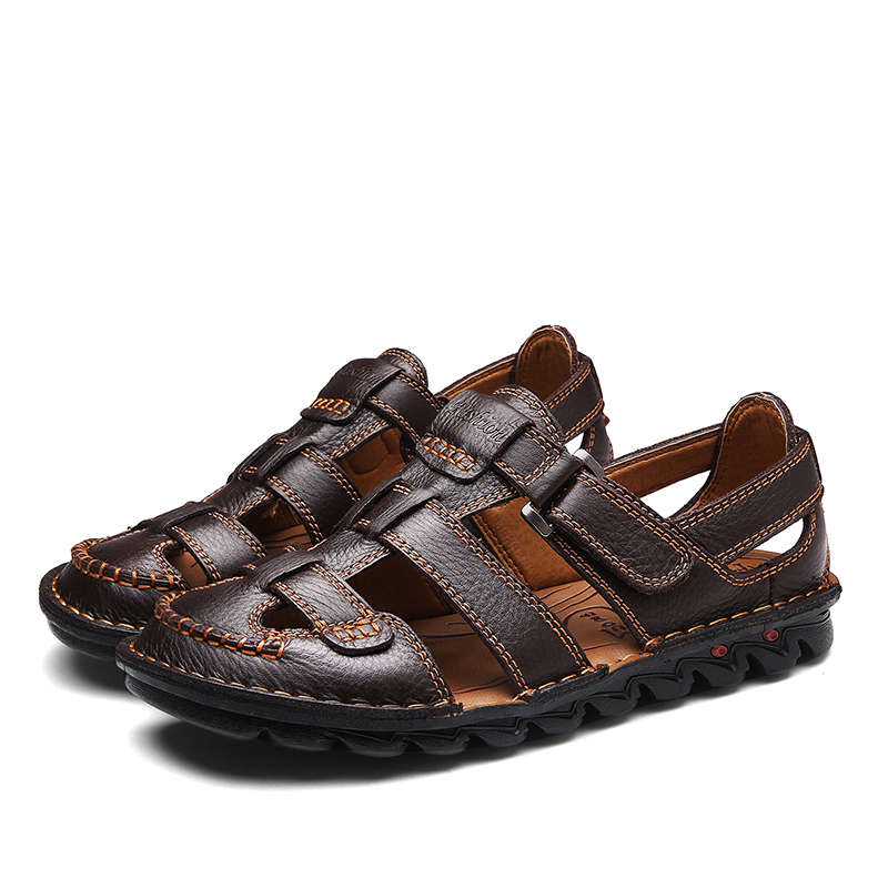 Men Breathable Hook Loop Genuine Leather Sandales