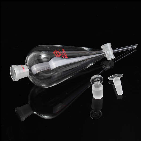 500ml 24/29 Glass Pyriform Separatory Funnel PTFE Stopcock Glass Stopper Tube