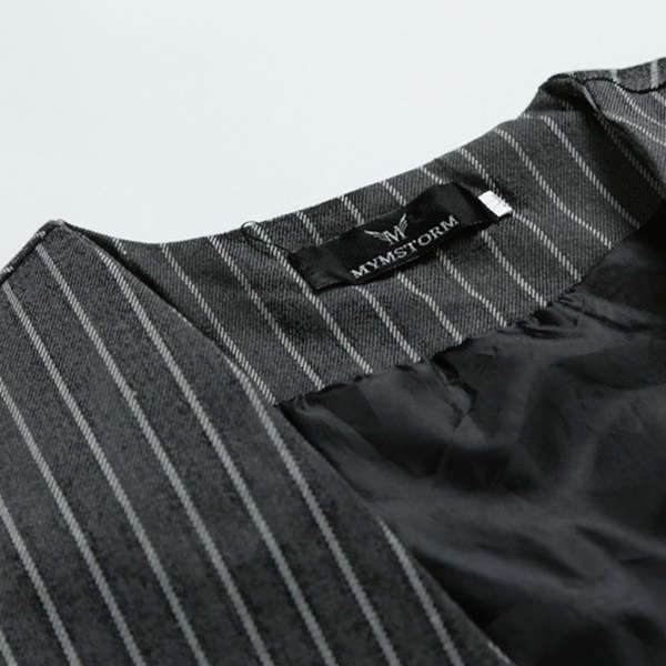 Mens Casual Vertical Stripes Business Slim Short Waistcoats V-neck Dress Suit Vest