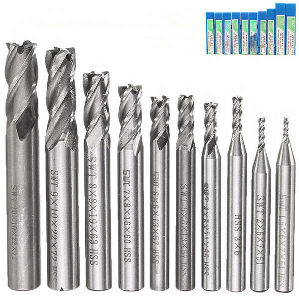 10pcs HSS 4 Flute CNC End Mill Cutter 1.5-10mm Straight Shank End Mill Cutter