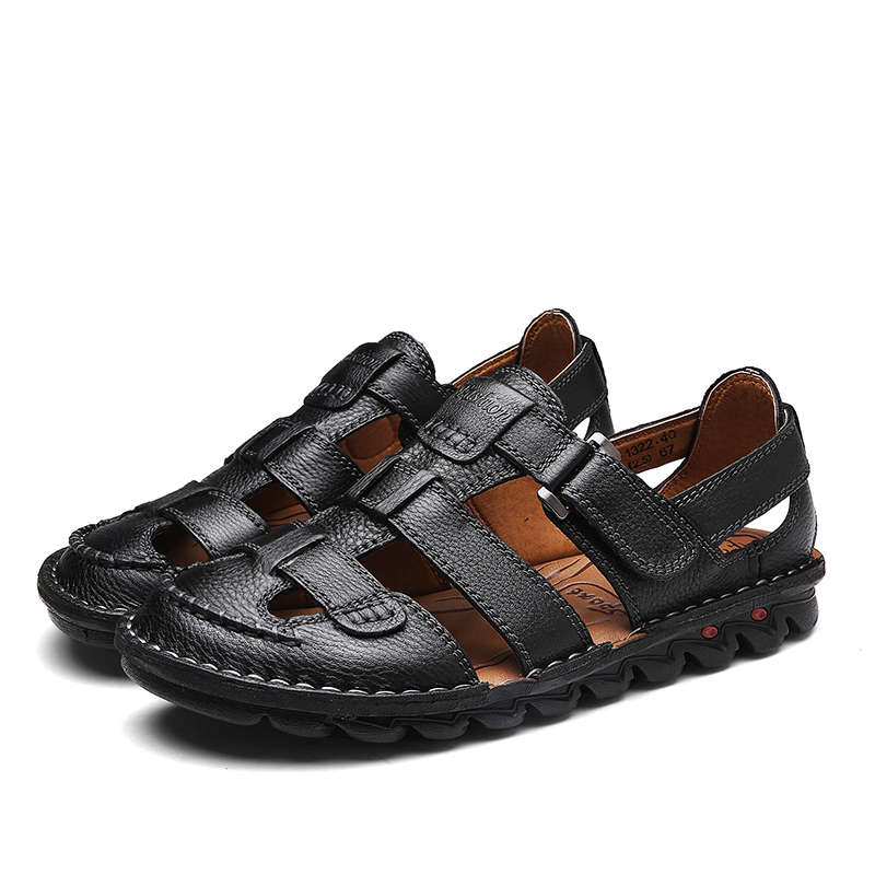 Men Breathable Hook Loop Genuine Leather Sandales
