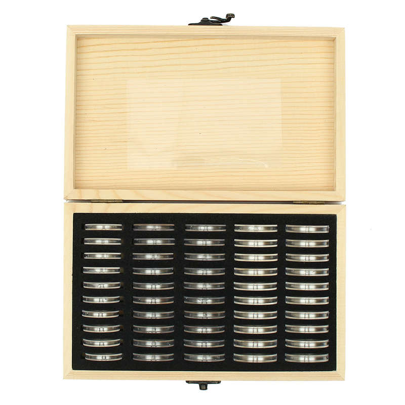 Wood Coins Display Storage Box for Slab Certified Coin With 50Pcs Capsules