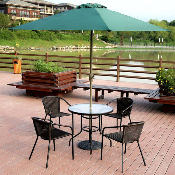 Garden Courtyard Rattan Chair Glass Table with Umbrella Outdoor Furniture Patio Dining Set